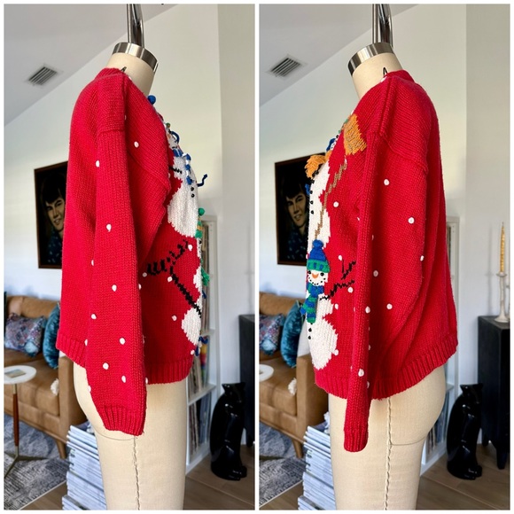 Vintage 90’s Festive Red Snowman Knit Cardigan - Picture 3 of 16